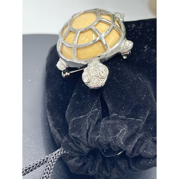 Vintage Turtle Cream Stone Silver Tone Pave Crystals Pin Brooch - Picture 11 of 14